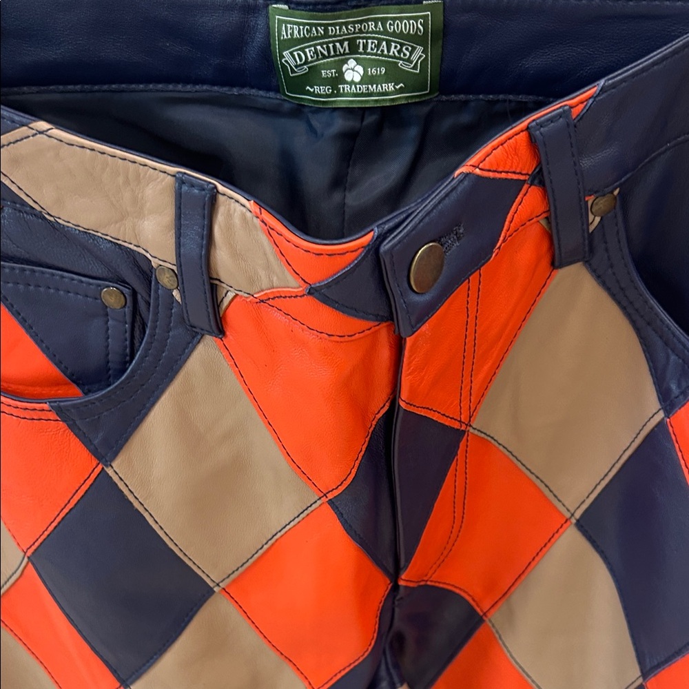 Men's Argyle Chino Pants in Red, Navy & Tan - Classic Casual Trousers - Picture 2 of 7